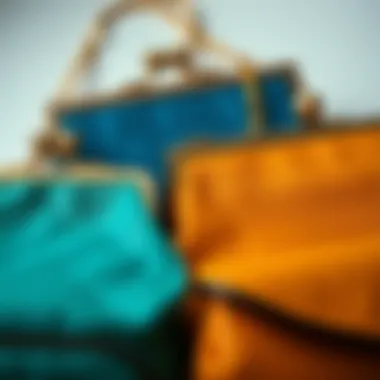 Different materials of small purses with texture variations