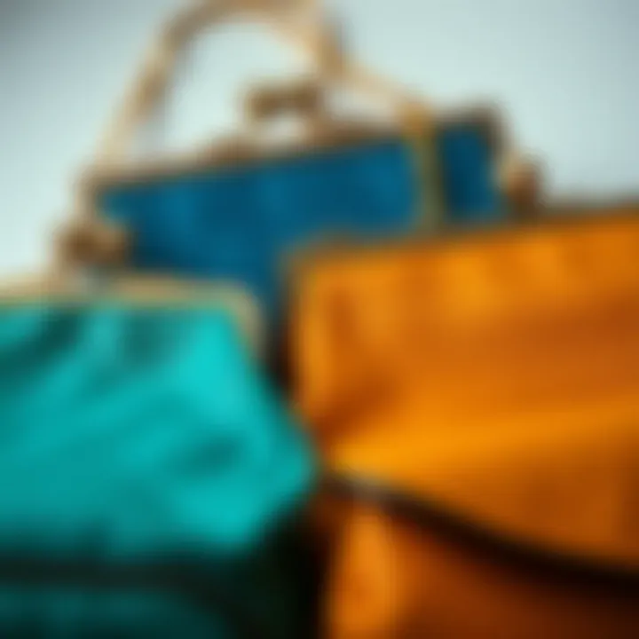 Different materials of small purses with texture variations