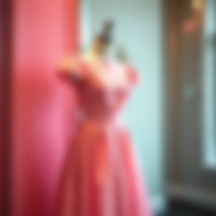 Elegant pink graduation dress on a mannequin