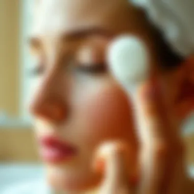 Demonstration of proper usage of a silicone bristle face brush on skin