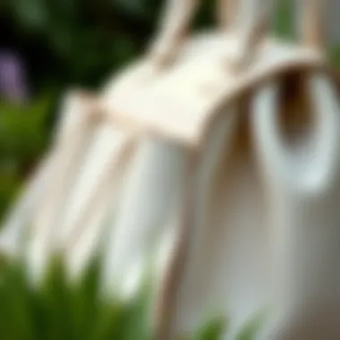 Close-up of white bookbag purse showcasing sustainable materials