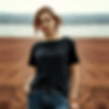 Casual look featuring a black slim fit t-shirt paired with jeans