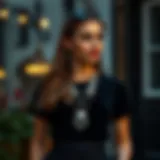 Elegant black slim fit t-shirt styled with a statement necklace