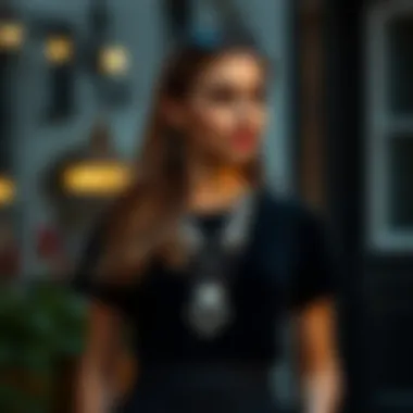 Elegant black slim fit t-shirt styled with a statement necklace