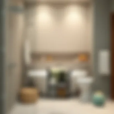 Stylish mesh bag shower caddy displayed in a modern bathroom setting