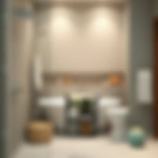 Stylish mesh bag shower caddy displayed in a modern bathroom setting