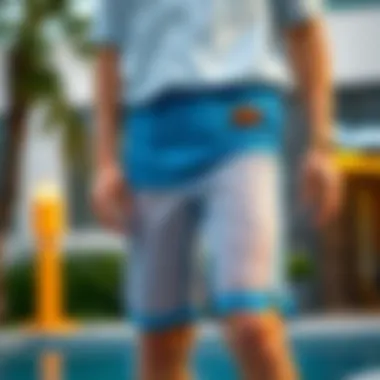 Layered look featuring mesh swim shorts with a casual shirt