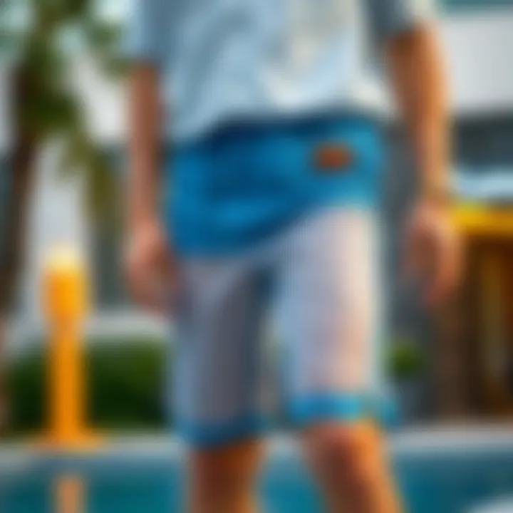 Layered look featuring mesh swim shorts with a casual shirt