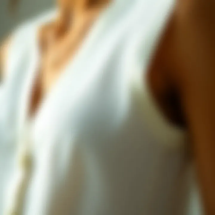 Quality Fabric of a White Sleeveless Cardigan A close-up of the fabric texture of a white sleeveless cardigan showcasing quality