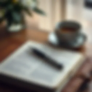 Inspirational Journal for Reflection An elegant journal with a pen and a cup of coffee