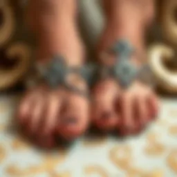 Close-up view of elegant toe press ons showcasing intricate designs