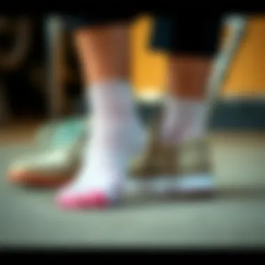 Stylish Toe Separator Socks in Trendy Footwear A stylish pair of toe separator socks featured in a trendy footwear setup