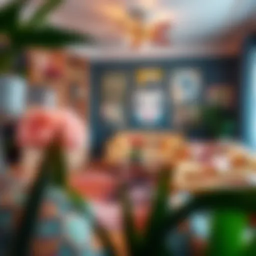 A vibrant living room showcasing furniture adorned with decorative stickers