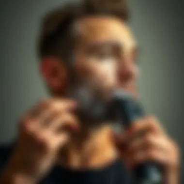 Demonstrating Versatility of the Grooming Tool User demonstrating the trimmer and shaver 2 in 1 on facial hair