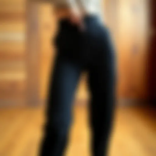 Stylish tummy control high waist pants on a wooden background