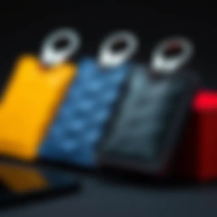 Different materials used for retractable card wallets displayed creatively