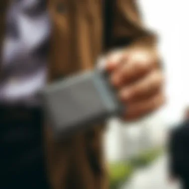 Retractable card wallet in use, highlighting its practicality