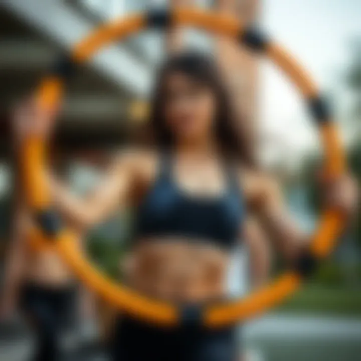 Weighted hula hoop demonstrating effective calorie burning