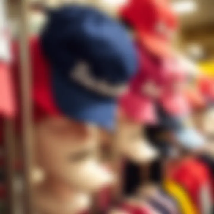 Variety of Bachelorette Baseball Hats Bachelorette baseball hats with different colors and styles on a rack