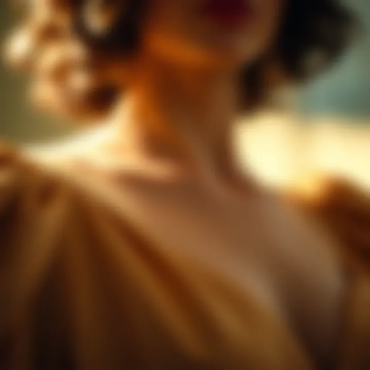 Close-up of a vintage dress showcasing luxurious fabric and design