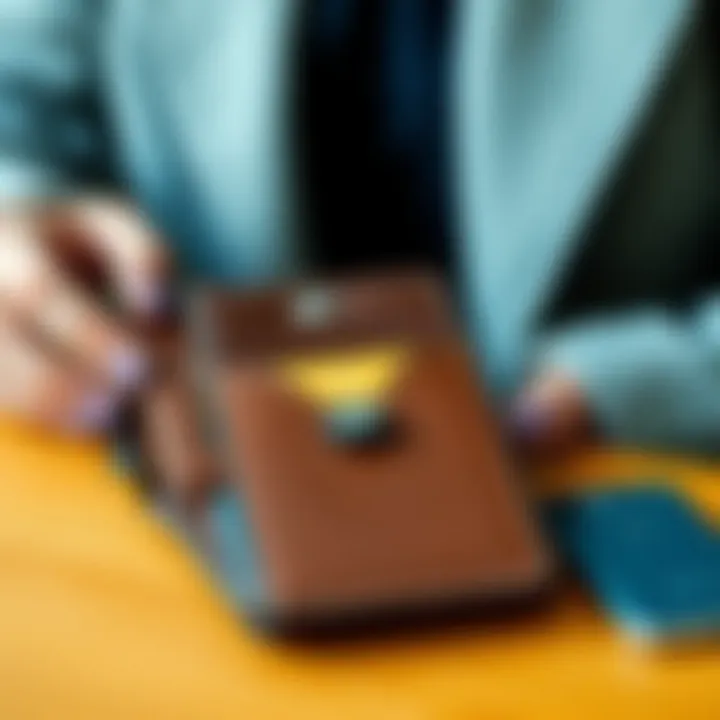 Organized wallet with snap coin purse in use