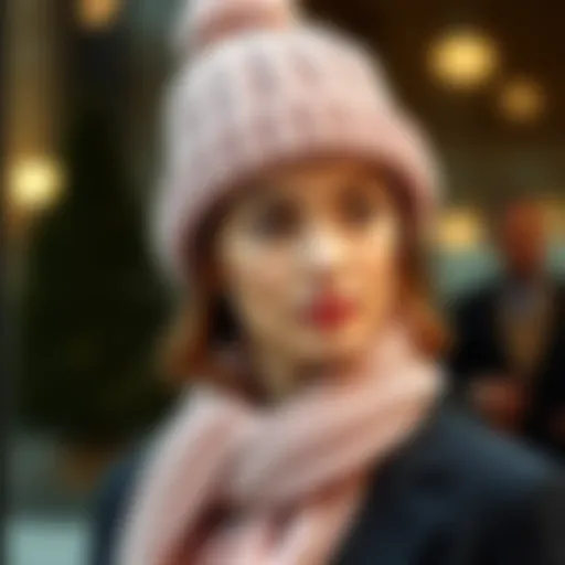 Elegant combination of a knitted hat and matching scarf in soft hues