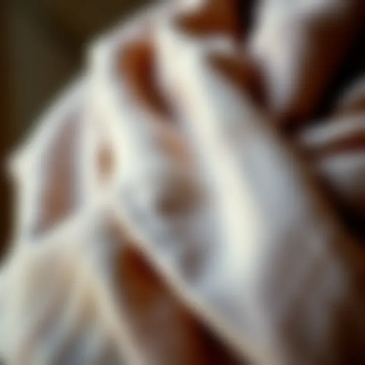 Close-up of luxurious fabric showcasing the texture of a scarf
