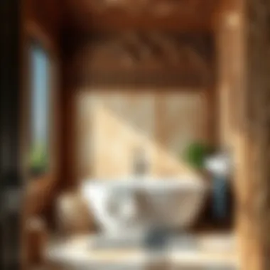 Intricate wood carvings providing unique texture to a bathroom