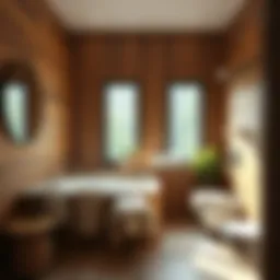 Rustic wood paneling enhancing a modern bathroom aesthetic