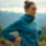 Stylish yoga jacket with thumb holes in a serene outdoor setting